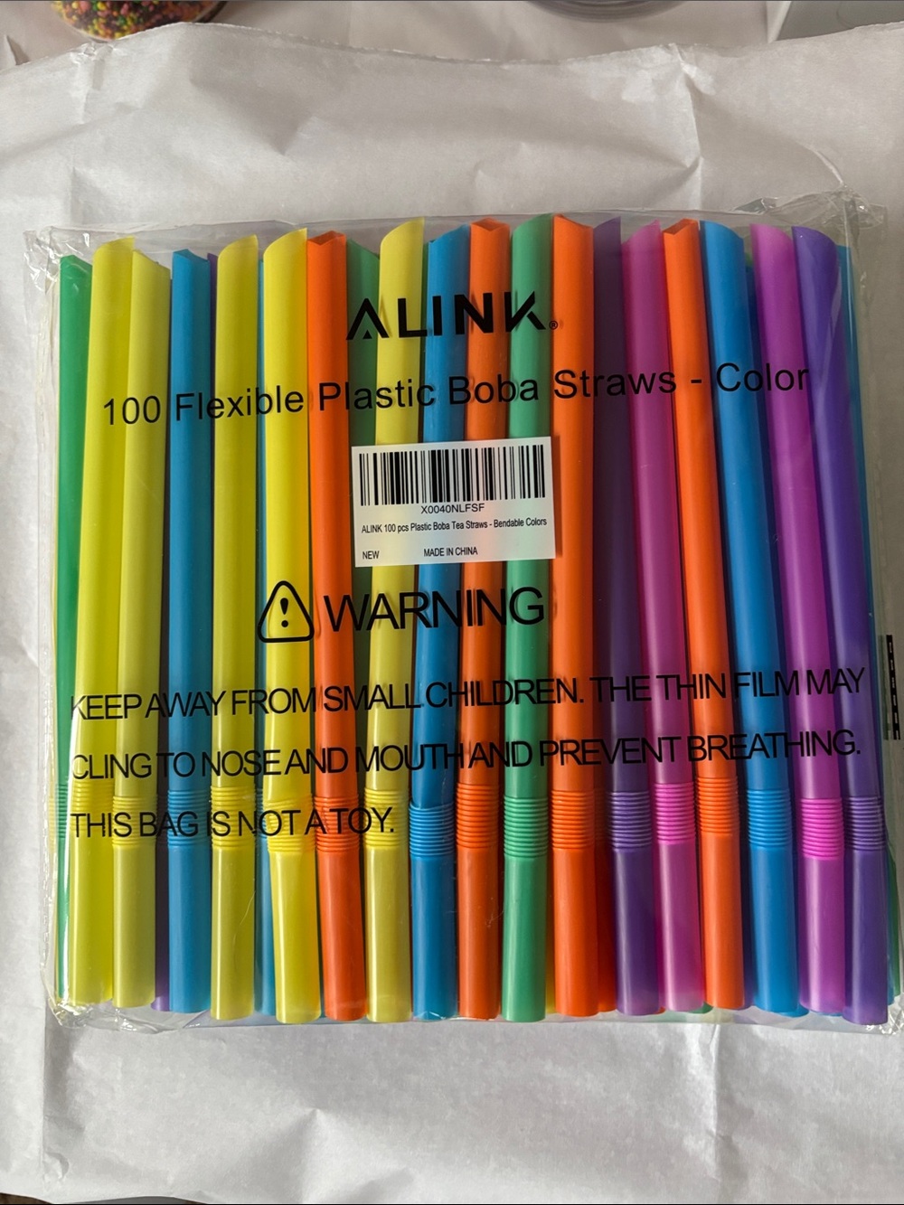 ALink 100pk Bright Multicolor Flexible Boba Straws - Assorted Colors
